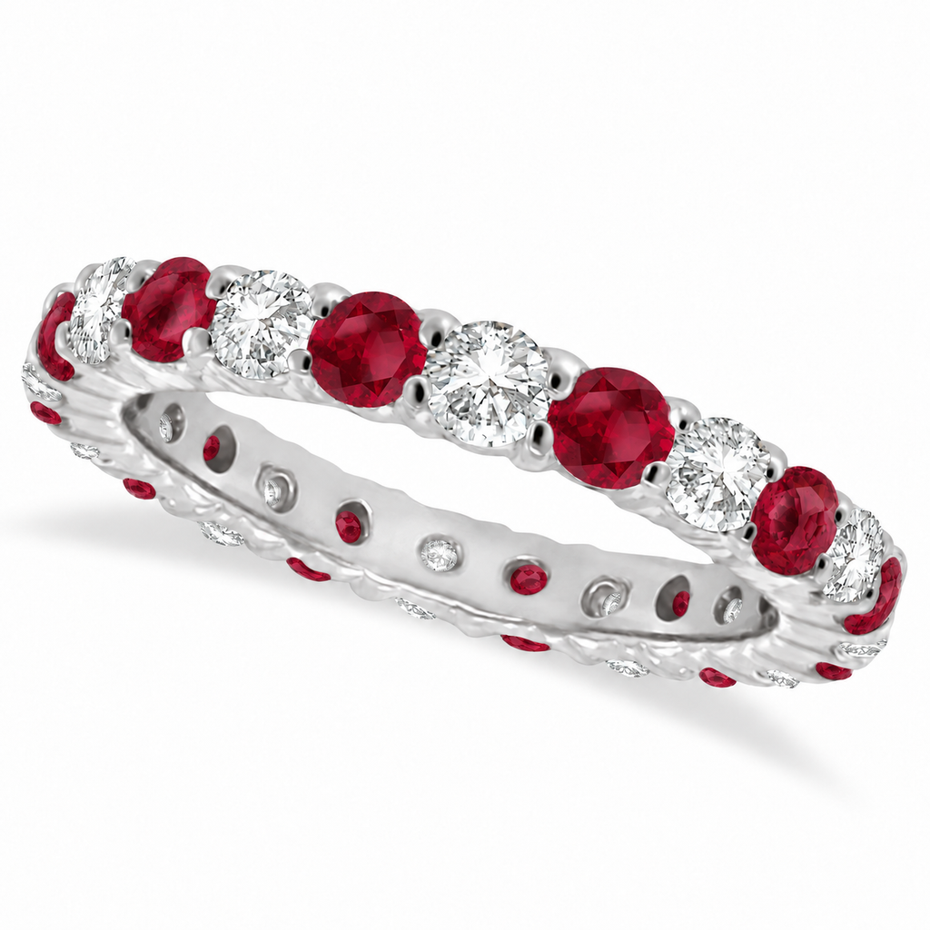 Ruby and diamond eternity ring in 14k white gold, main product view