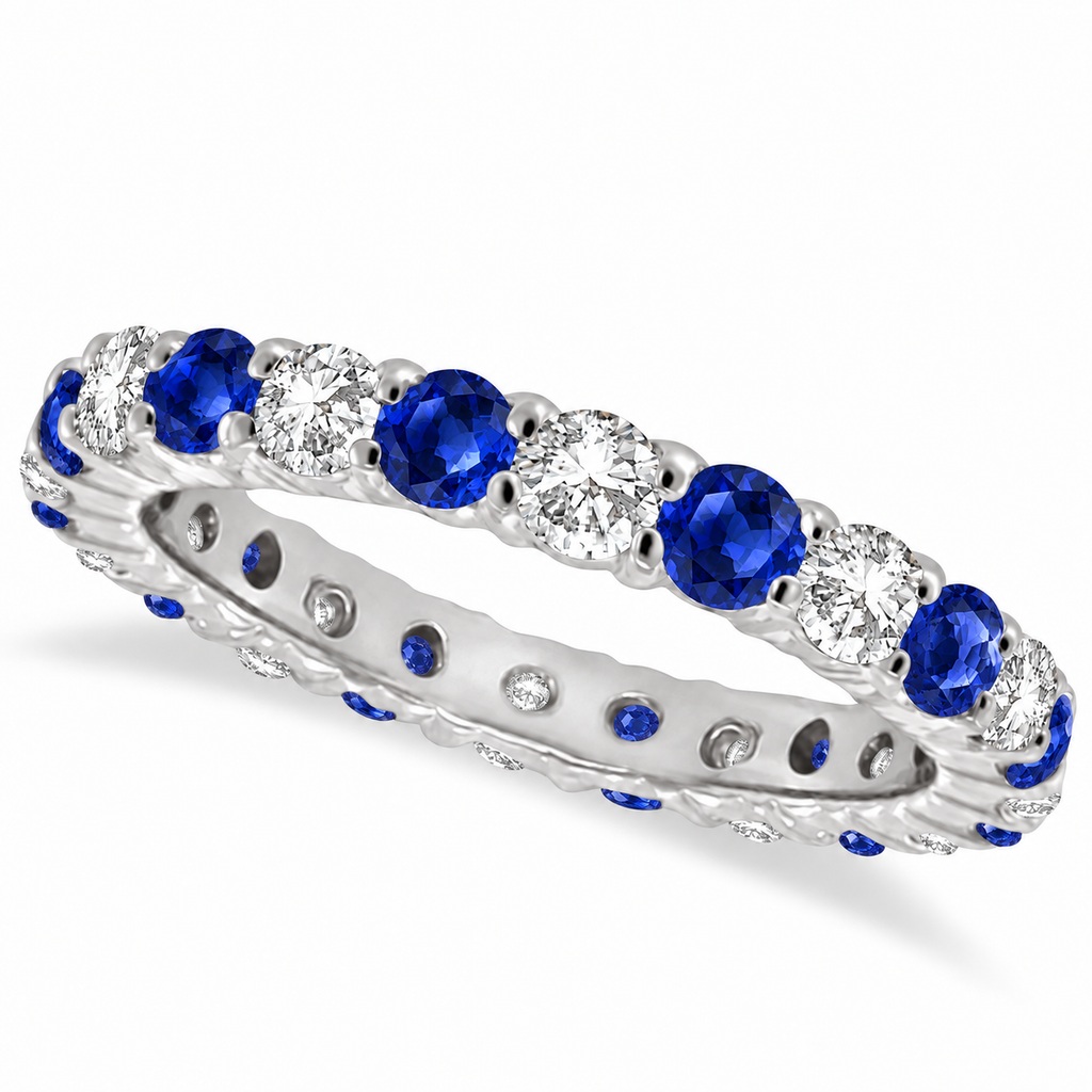 Blue sapphire and diamond eternity ring in 14k white gold, main product view