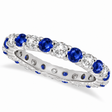 Blue Sapphire & Diamond Eternity Ring Band 14k White Gold (1.07ct)