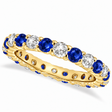 Blue Sapphire & Diamond Eternity Ring Band 14k Yellow Gold (1.07ct)