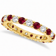 Red Lab Garnet & Lab Diamond Eternity Ring Band 14k Yellow Gold (1.07ct)