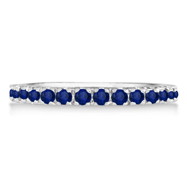 Blue sapphire 14K white gold eternity band, alternate profile view