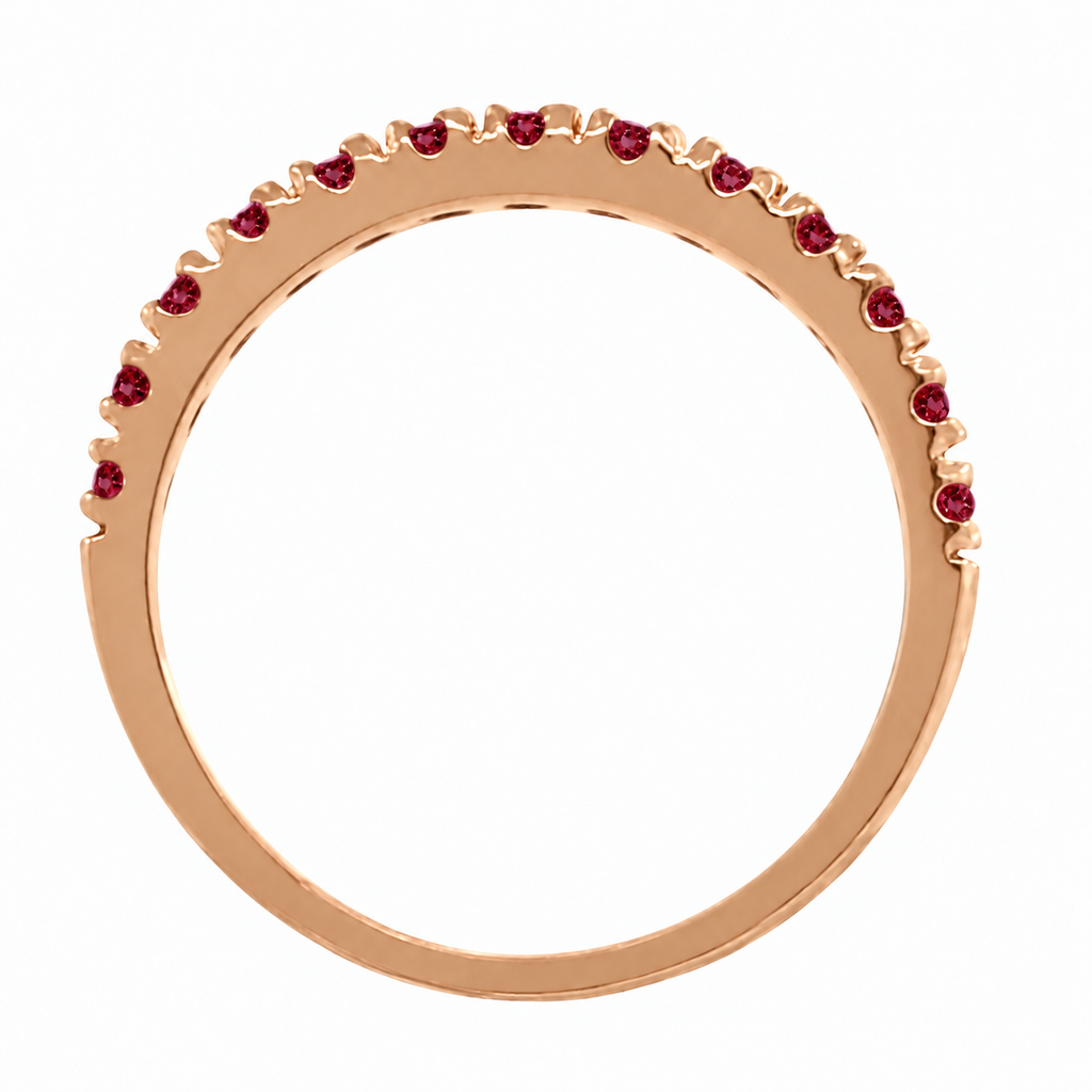 IR659 natural ruby 14k rose gold 2 mm band — true side profile