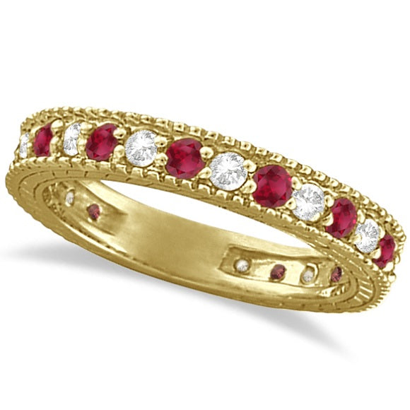 Natural ruby and diamond anniversary ring band in 14k yellow gold, product main