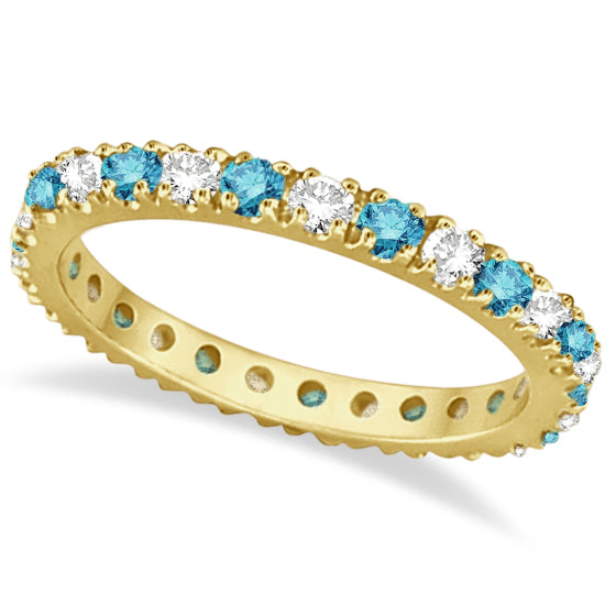 Alternating fancy blue and white diamond 14K yellow gold 2 mm eternity band, main product view