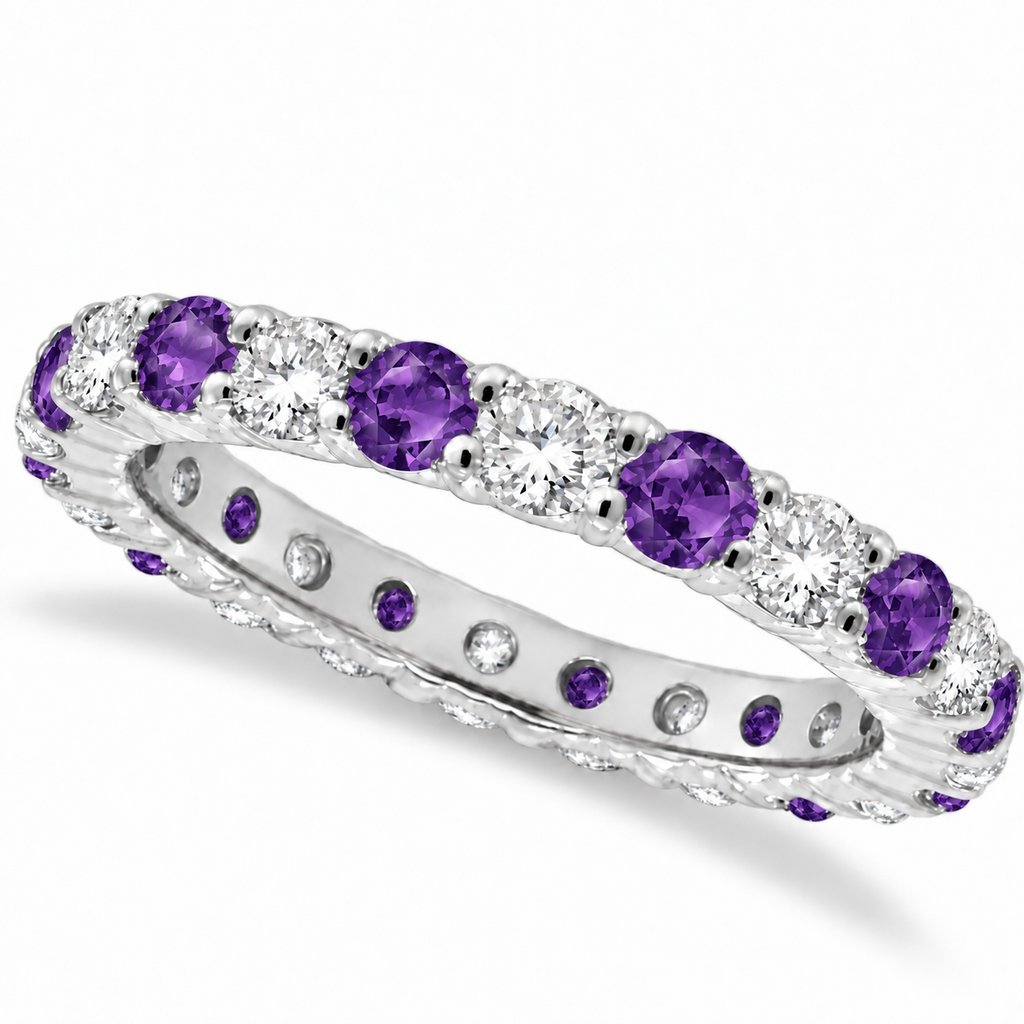 Purple amethyst and diamond eternity ring in 14k white gold, main product view