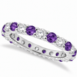 Purple Amethyst & Diamond Eternity Ring Band 14k White Gold (1.07ct)