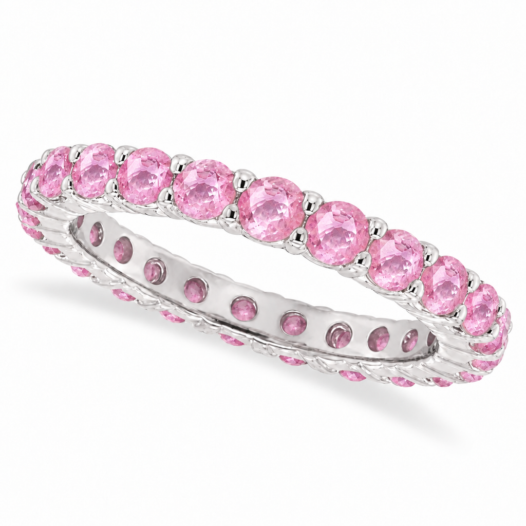 Lab Pink Sapphire Eternity Ring Anniversary Band 14k White Gold (1.07ct) — light pastel pink sapphire main product view on white