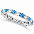 Lab Blue Topaz & Lab Diamond Eternity Ring Band 14k White Gold (1.07ct)
