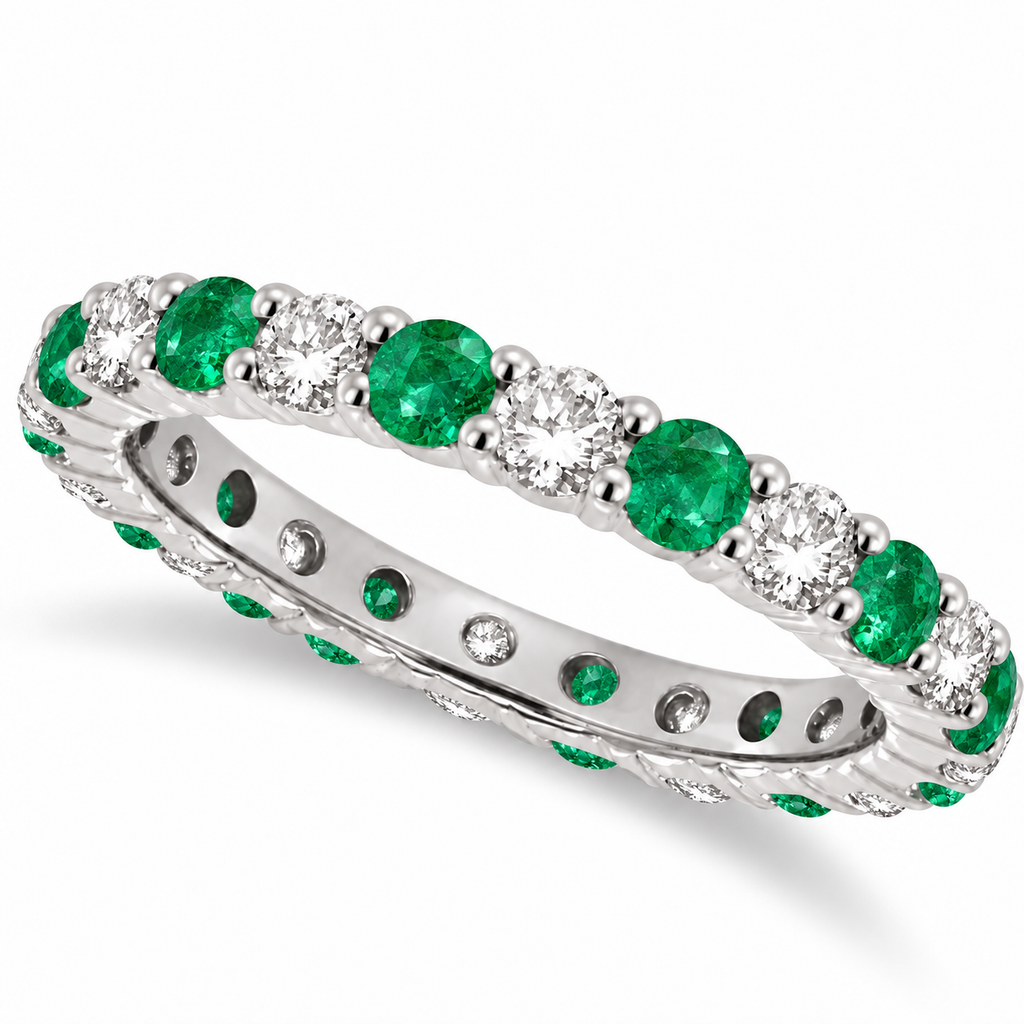 Emerald and diamond eternity ring in 14k white gold, main product view