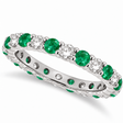 Lab Emerald & Lab Diamond Eternity Ring Band 14k White Gold (1.07ct)