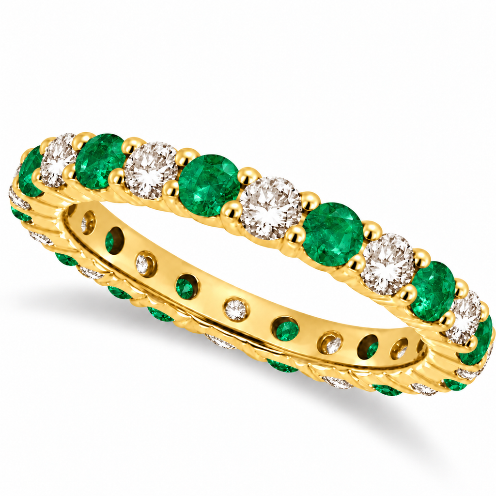 Emerald and diamond eternity ring in 14k yellow gold, main product view