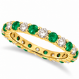 Emerald & Diamond Eternity Ring Band 14k Yellow Gold (1.07ct)