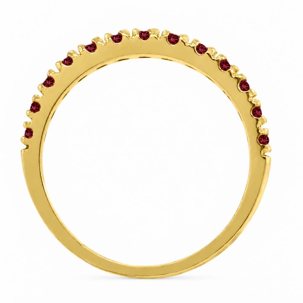 IR688 natural garnet 14k yellow gold 2 mm band — true side profile