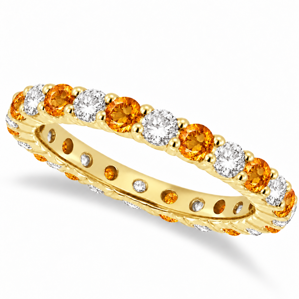 Lab citrine and lab diamond eternity ring in 14k yellow gold, main product view