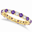 Purple Lab Amethyst & Lab Diamond Eternity Ring Band 14k Yellow Gold (1.07ct)