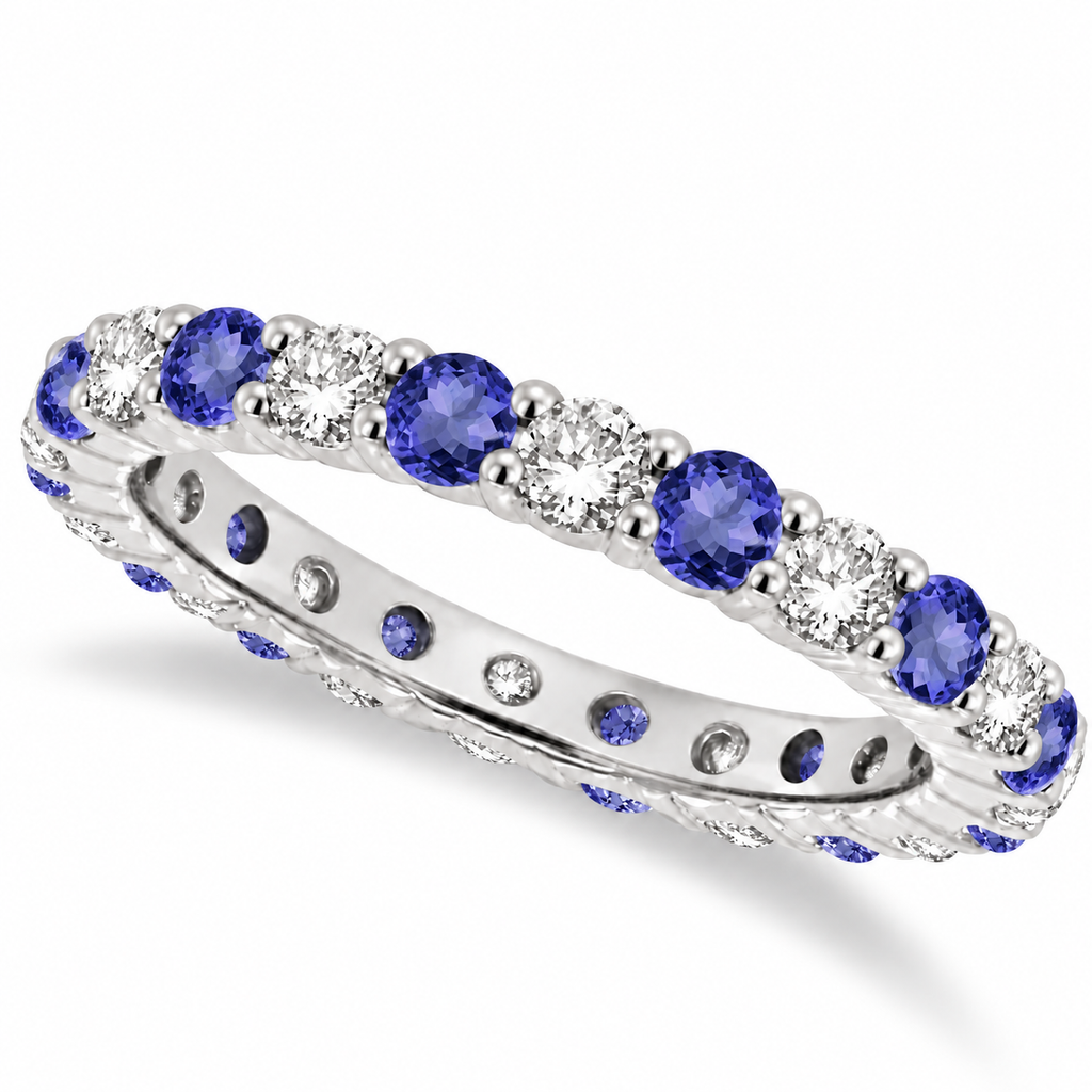 Lab tanzanite and lab diamond eternity ring in 14k white gold, main product view