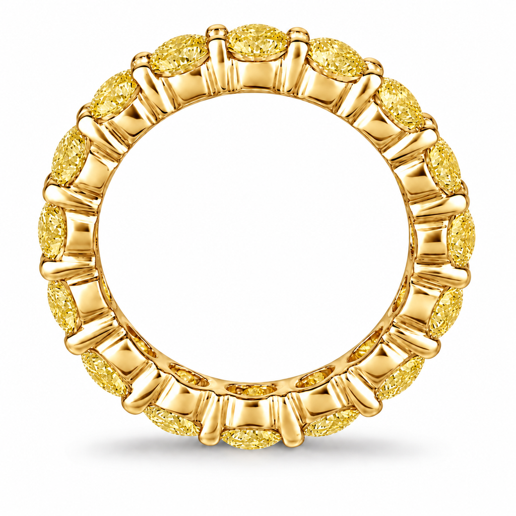 Fancy canary yellow diamond eternity ring band in 18k yellow gold, 3.00ct, side profile
