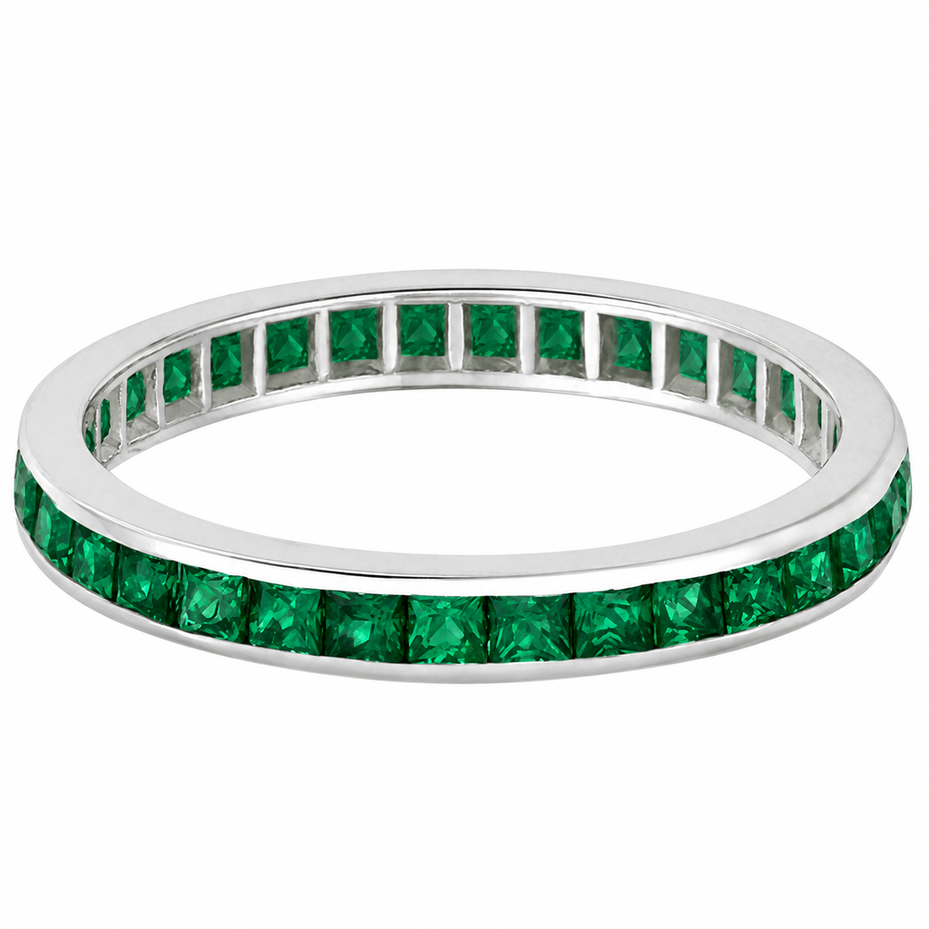 Natural emerald princess-cut eternity band in 14k white gold — alternate product view