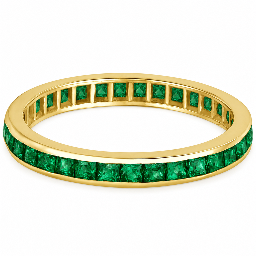 Lab emerald princess-cut eternity band in 14k yellow gold — alternate product view
