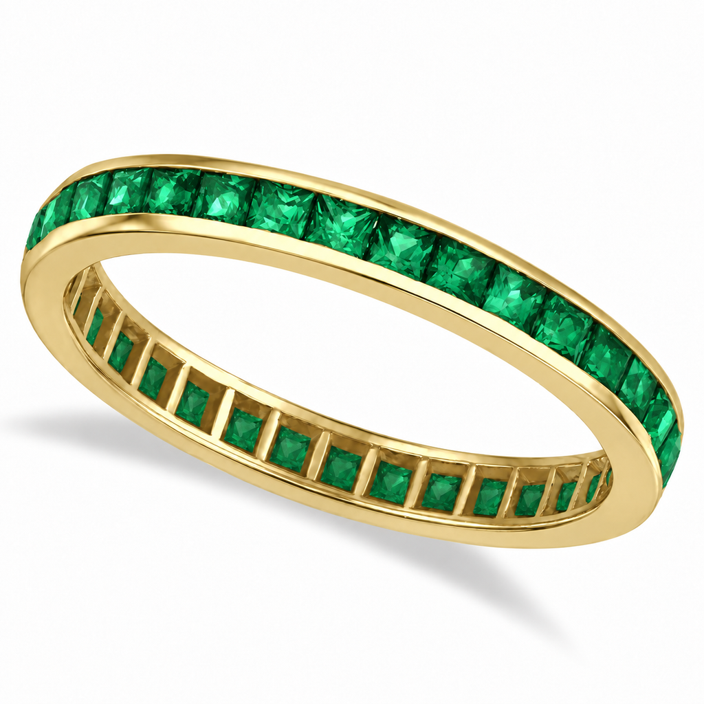 Lab emerald princess-cut eternity band in 14k yellow gold — main product view