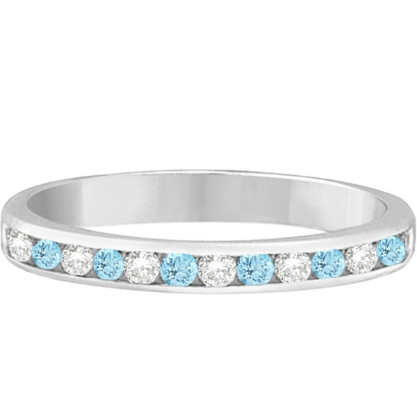 Aquamarine and diamond semi-eternity channel ring in 14K white gold, 0.40 ct total, alternate front view