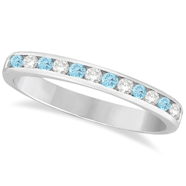 Aquamarine and diamond semi-eternity channel ring in 14K white gold, 0.40 ct total, product main view