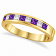 Princess Channel-Set Lab Diamond & Amethyst Ring 14K Yellow Gold