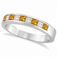 Princess Channel-Set Diamond & Citrine Ring Band 14K White Gold