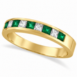 Princess-Cut Diamond & Emerald Ring Band 14k Yellow Gold (0.73ct)