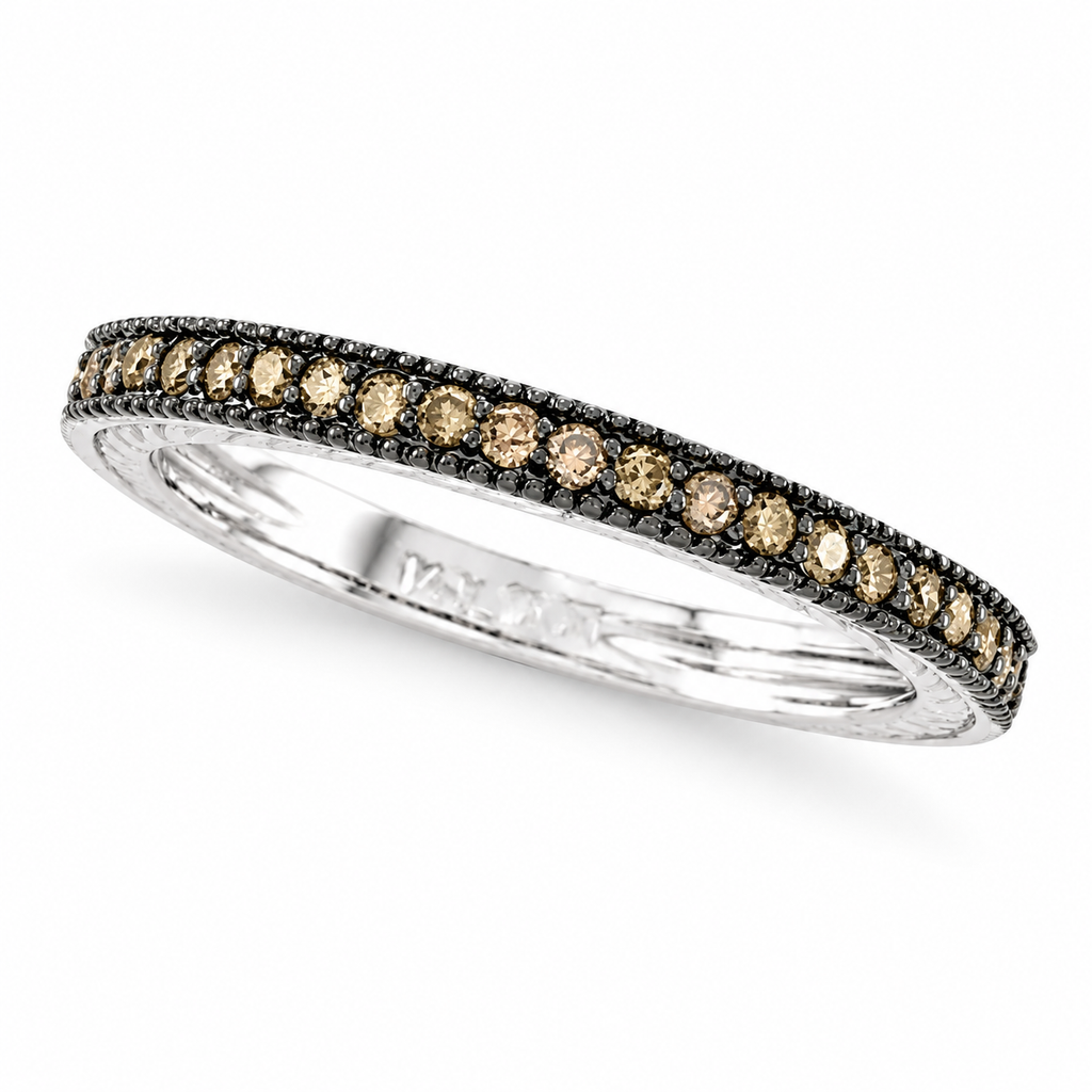 Champagne diamond milgrain band in14k white gold,2mm,0.31ct — three-quarter product view