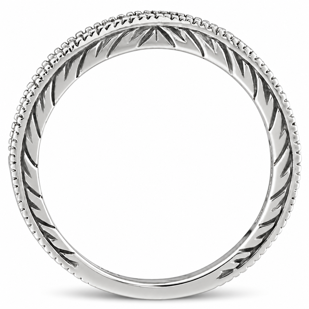 Champagne diamond milgrain band in14k white gold,2mm,0.31ct — true upright engraved side profile with stone tables concealed