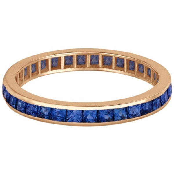Lab-grown blue sapphire 3 mm princess-cut eternity band in 14k rose gold — original alternate angle
