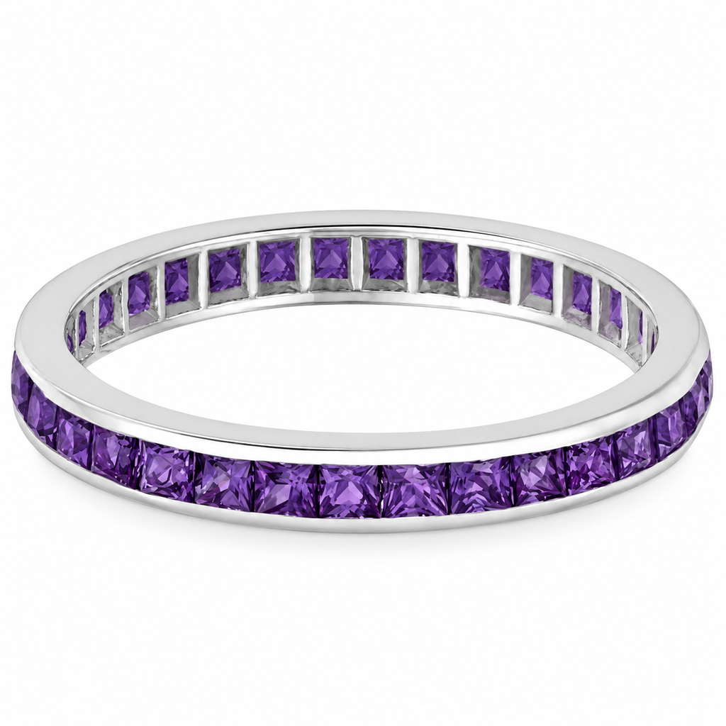 Natural amethyst princess-cut eternity ring in 14k white gold — alternate product view