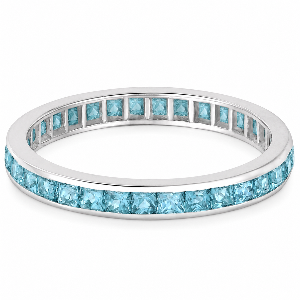 Princess-Cut Aquamarine Eternity Ring Band 14k White Gold (1.36ct) — alternate product view