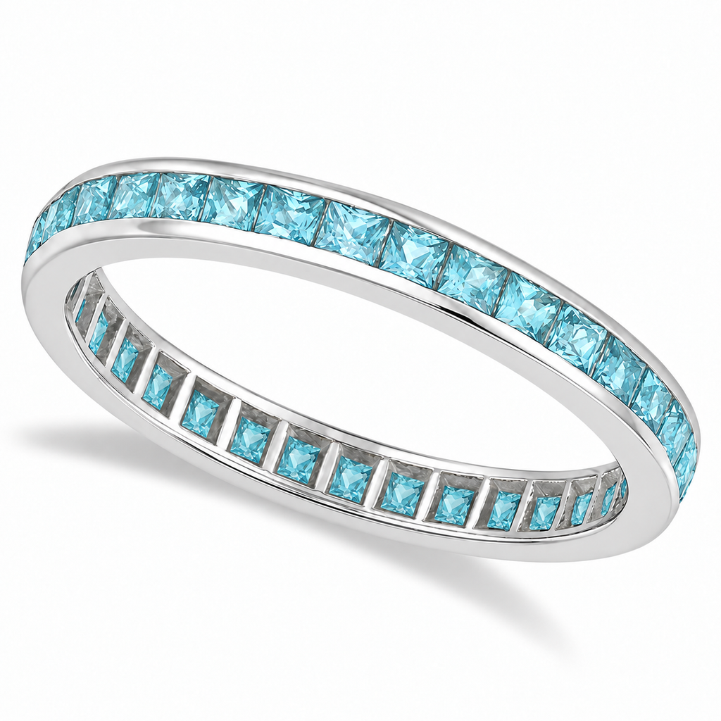 Princess-Cut Aquamarine Eternity Ring Band 14k White Gold (1.36ct) — main product view