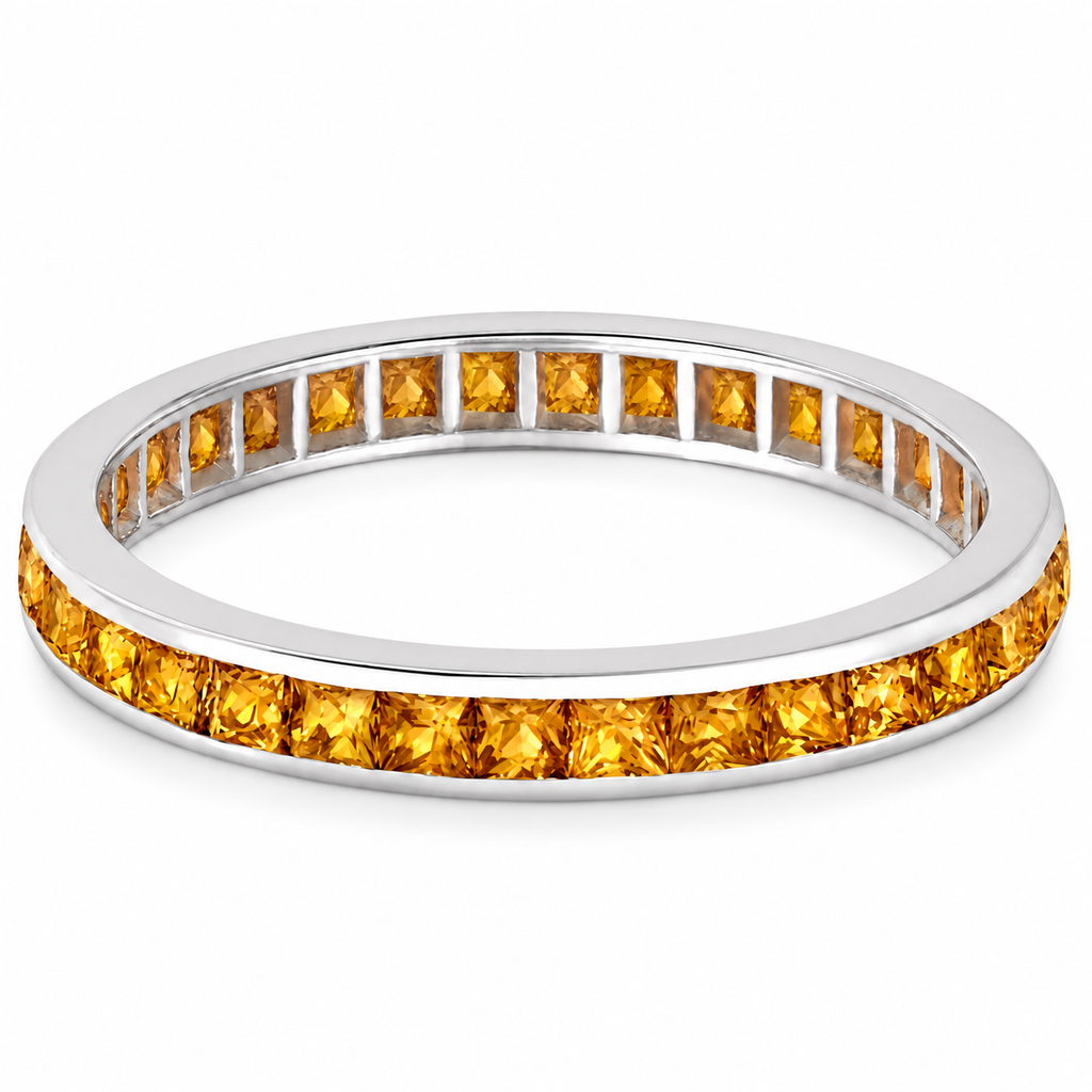 Princess-Cut Citrine Eternity Ring Band 14k White Gold (1.36ct) — alternate product view