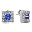 Square Shaped Blue Sapphire & Diamond Earrings 14k White Gold 0.75ct