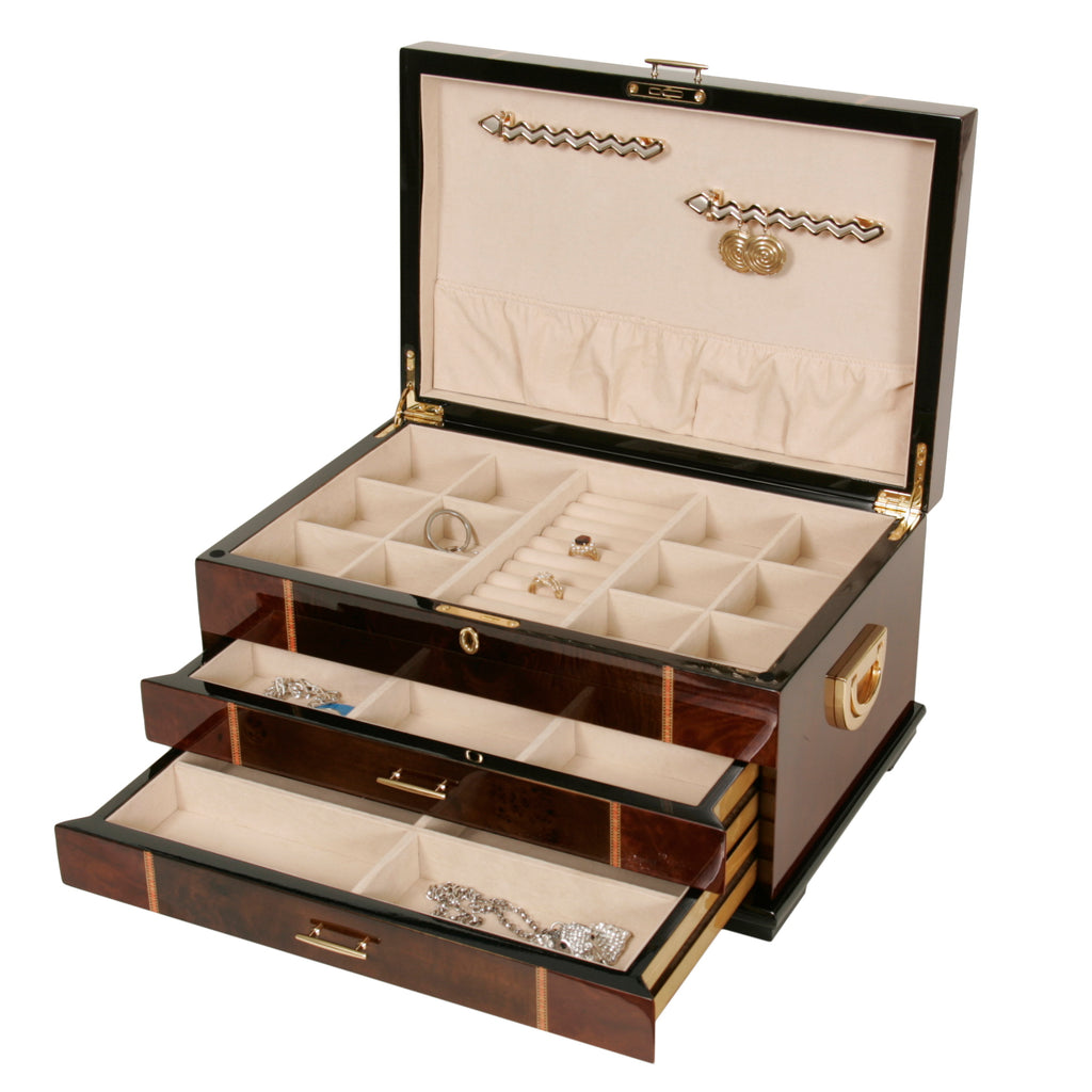 Rustic Burl w Dark Walnut Inlay & Scrolled Accents Jewelry Box