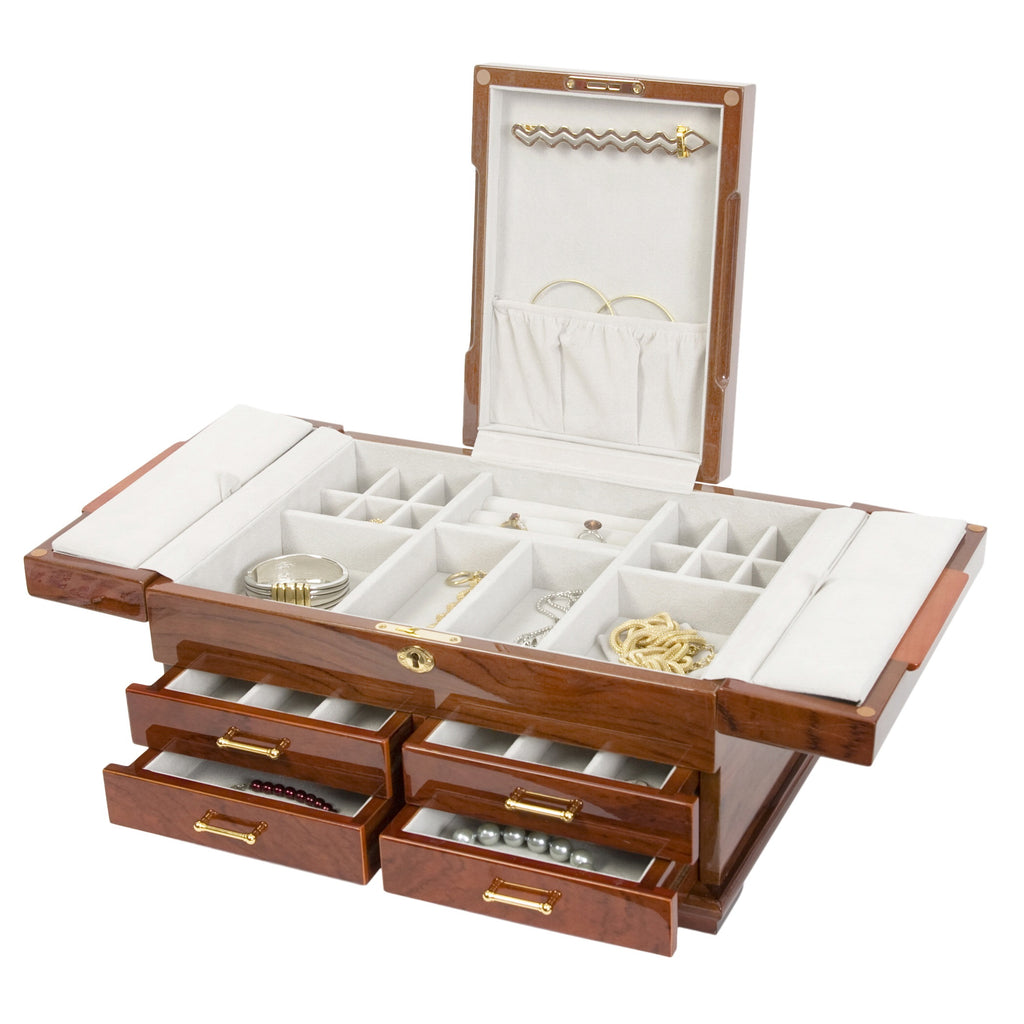 Bubinga High Gloss Finish w Mapa Burl Inlay & Necklace Hooks