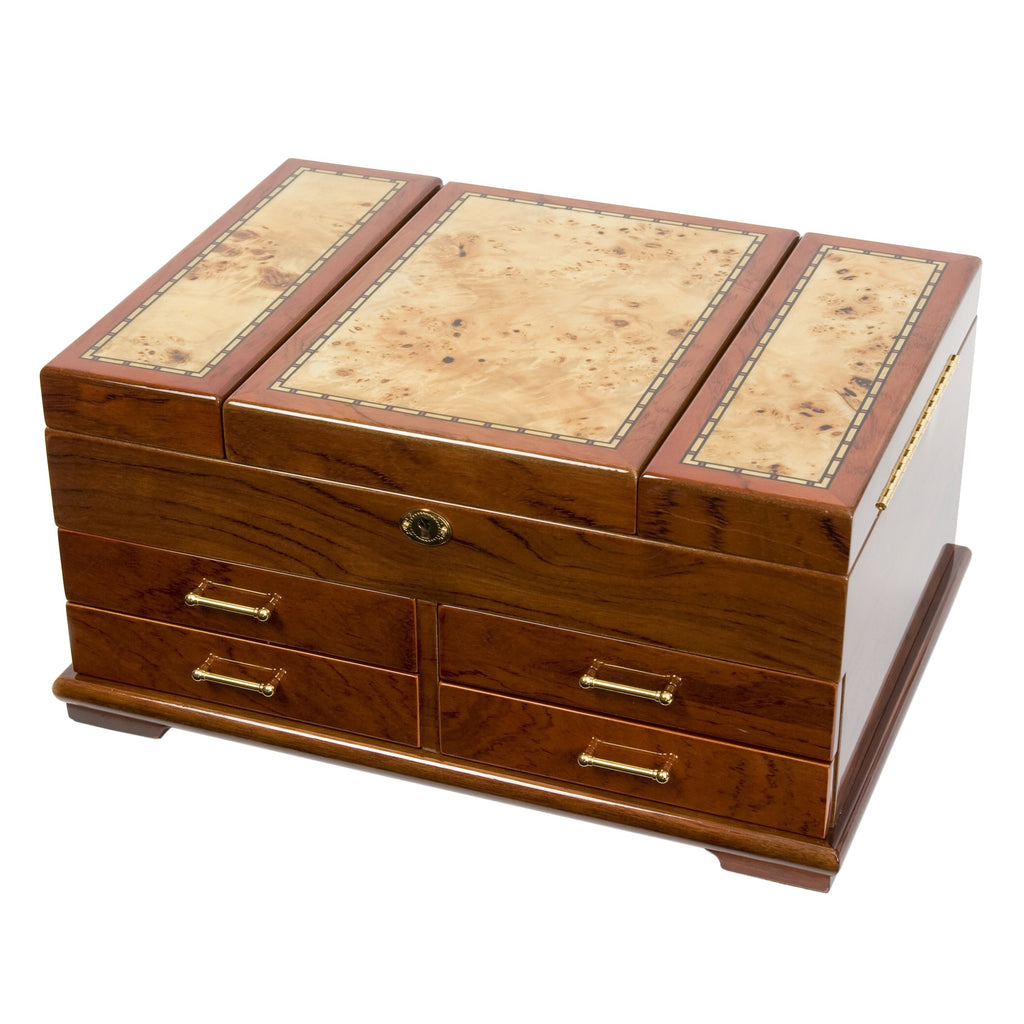 Bubinga High Gloss Finish w Mapa Burl Inlay & Necklace Hooks