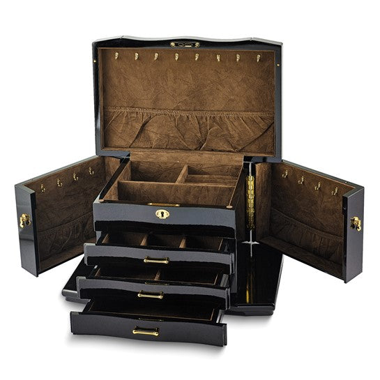 Walnut Burl Jewelry Box w 3 Pull-out Drawers & 2 Swing-out Doors