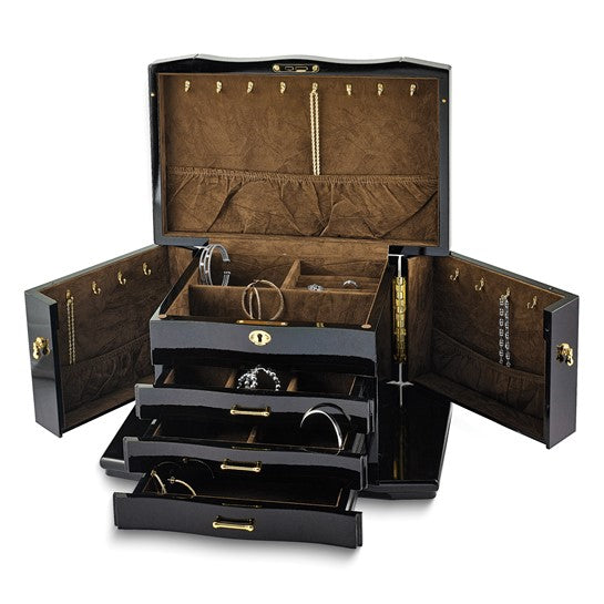 Walnut Burl Jewelry Box w 3 Pull-out Drawers & 2 Swing-out Doors