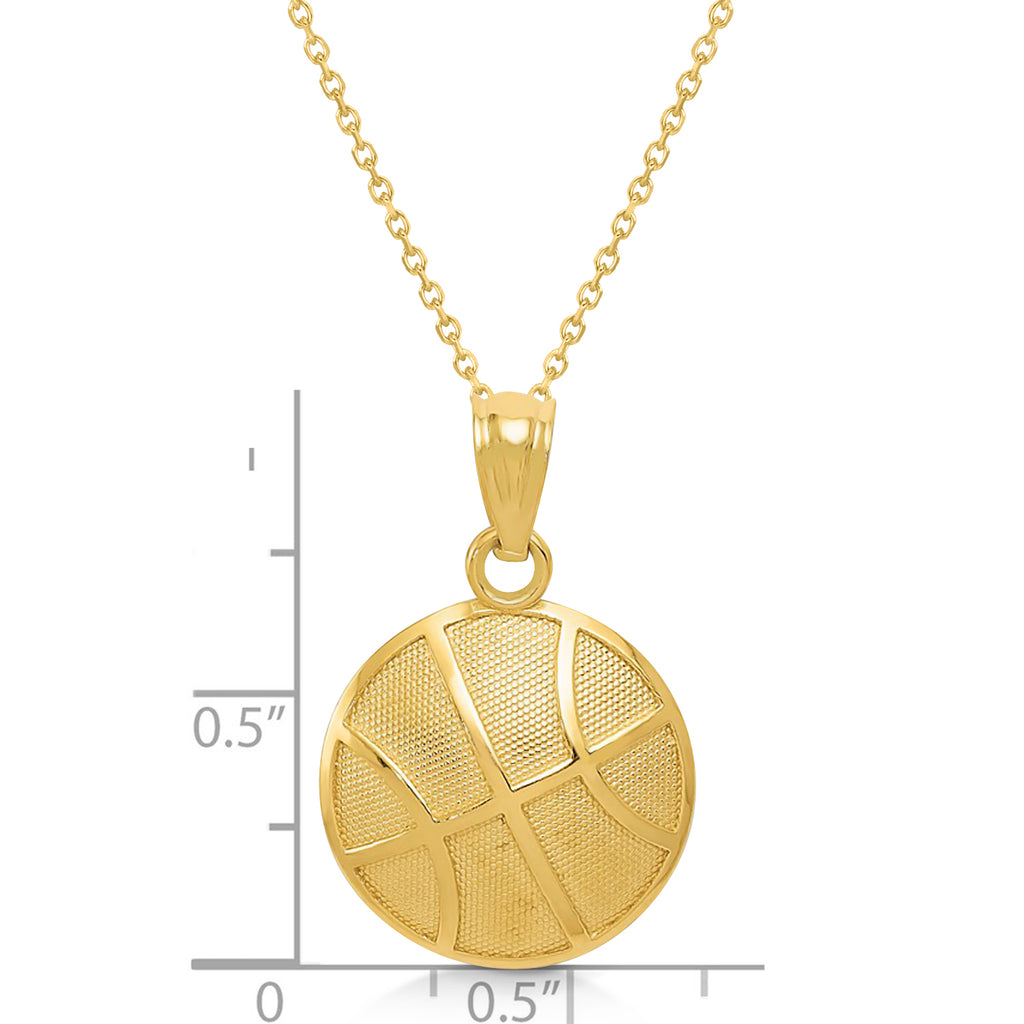 Satin & Polished Basketball Charm Men's Pendant Necklace 14K Yellow Gold
