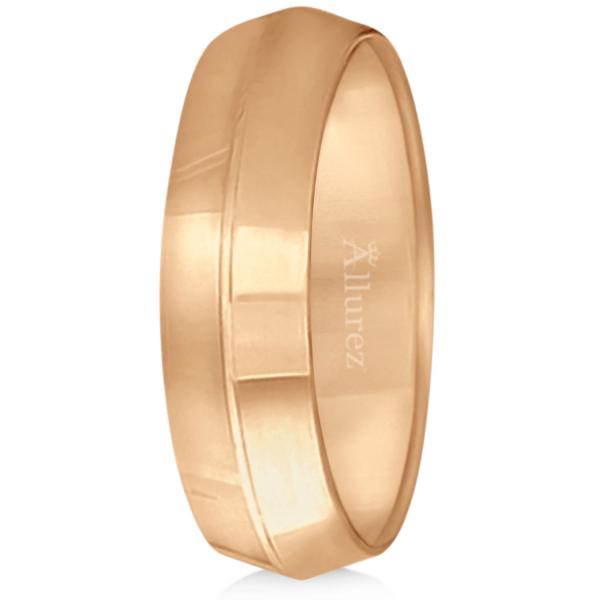 Knife Edge Wedding Ring Band Comfort-Fit 14k Rose Gold (6mm)