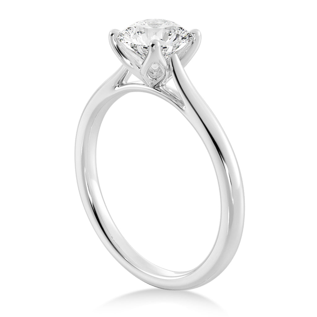 Floral Solitaire Engagement Ring 14k White Gold
