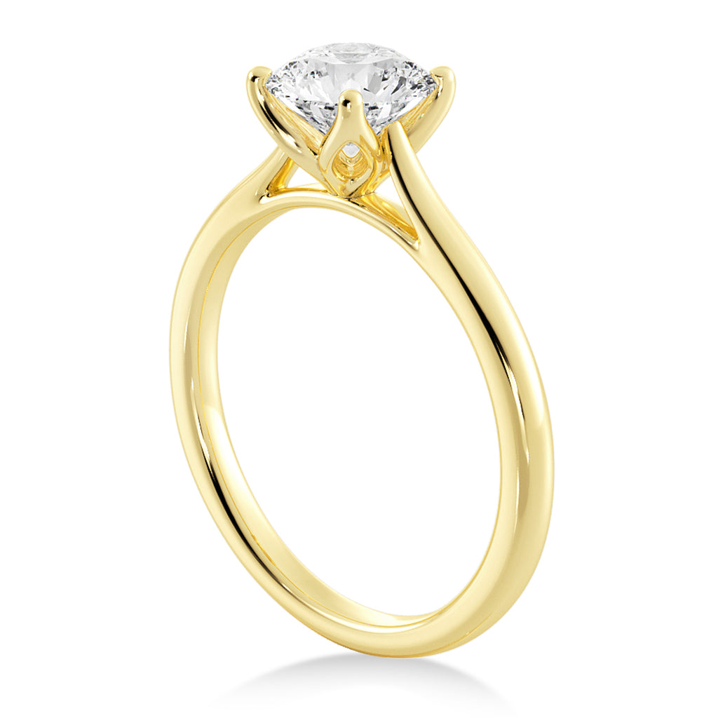 Floral Solitaire Engagement Ring 18k Yellow Gold