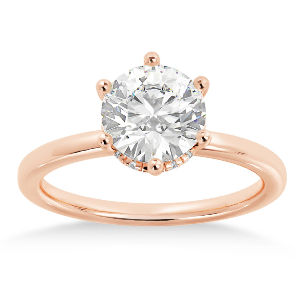 Diamond Hidden Halo 6 Prong Engagement Ring 14k Rose Gold (0.08ct)