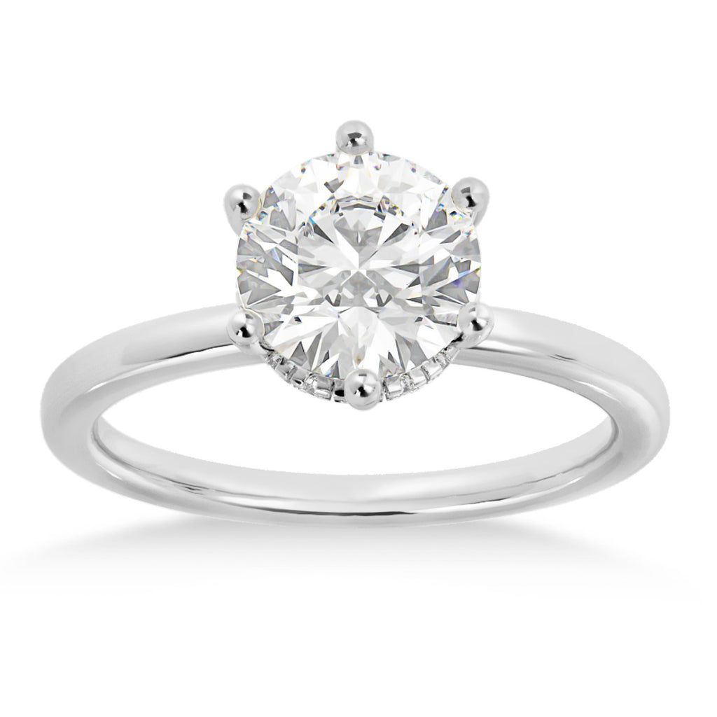 Diamond Hidden Halo 6 Prong Engagement Ring 18k White Gold (0.08ct)