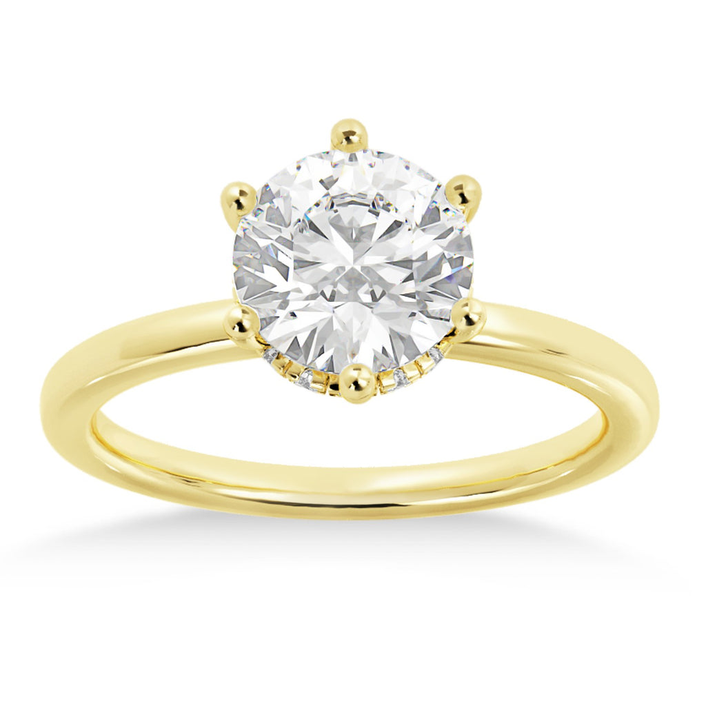Diamond Hidden Halo 6 Prong Engagement Ring 18k Yellow Gold (0.08ct)